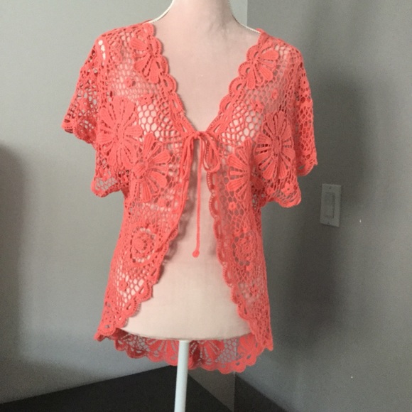 None Tops - Crochet Vest. Beautiful coral colour.
